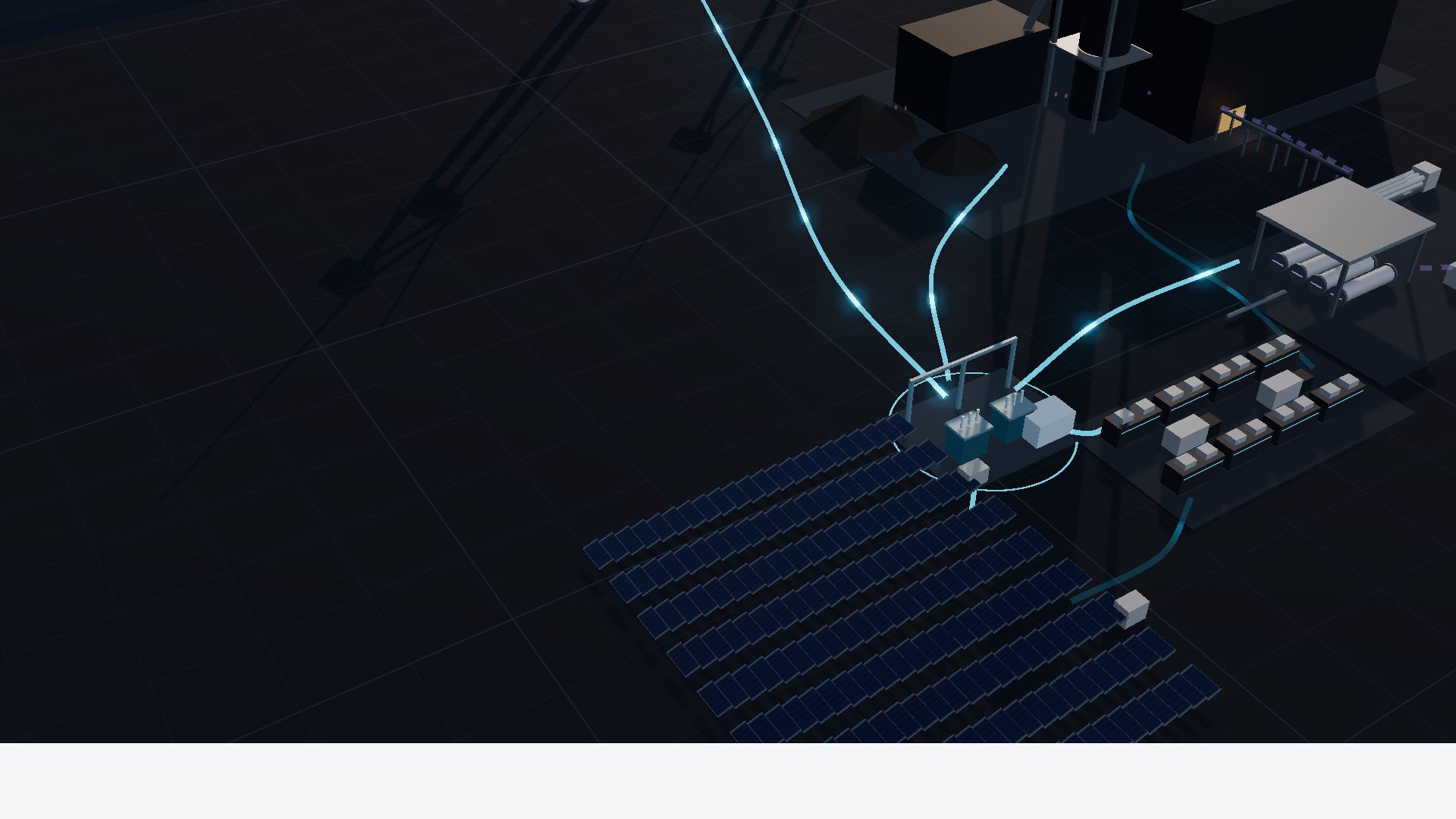 Concept visual of a substation linking solar, wind, battery storage, electrolysis and industrial demand.